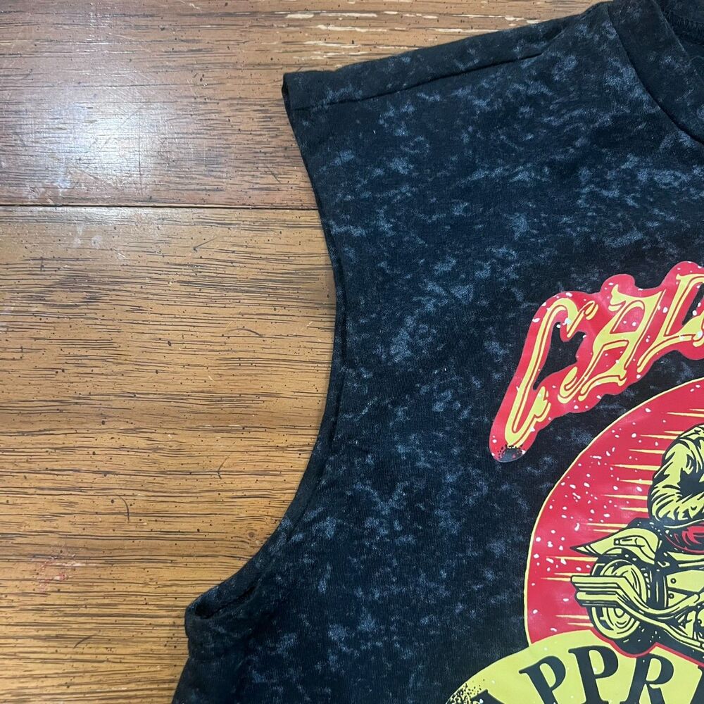 California Biker Graphic Crop Muscle Tank - Acid Wash Gray - Size Medium - Picture 4 of 7